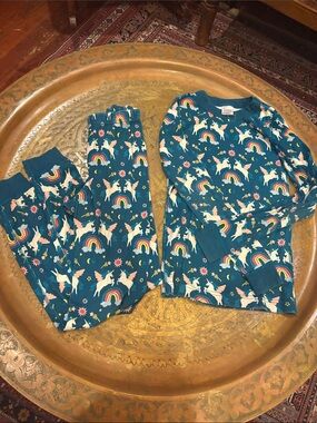 Hanna Andersson Teal Unicorn & Rainbow Pajama Set
